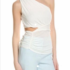 BCBGMaxAzria White One-Shoulder Cutout Blouse